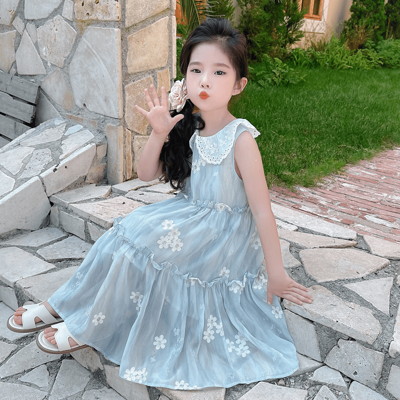 女童夏季连衣裙2024新款洋气儿童公主裙女孩夏装宝宝背心碎花裙子