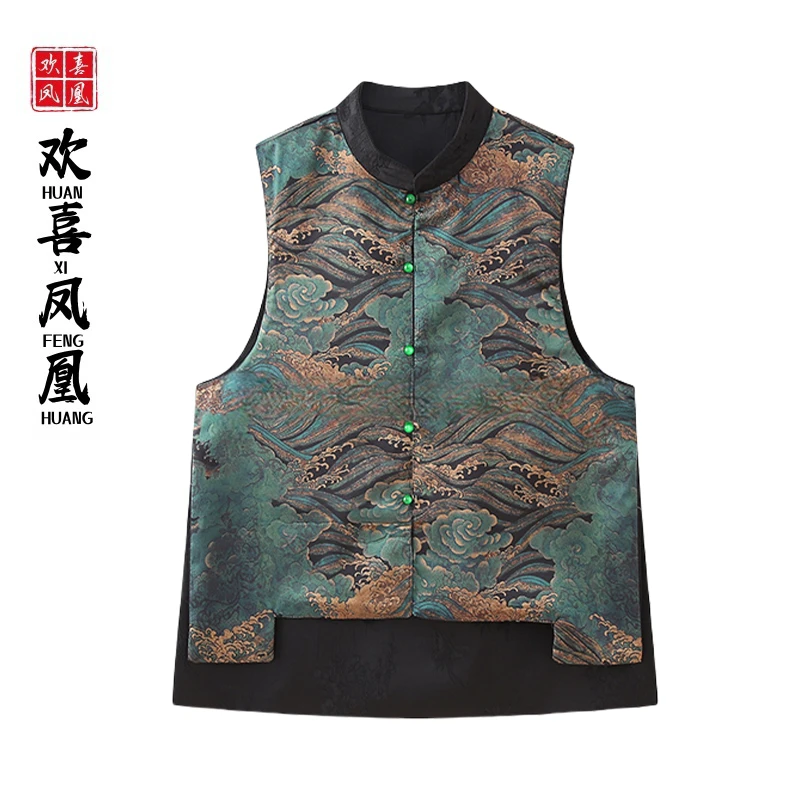 千山黛羽 双面双穿重绉老料马甲92236