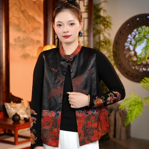 【彬彬专属】鹤舞云霞 双面双穿绣花国风新中式马夹6494-1