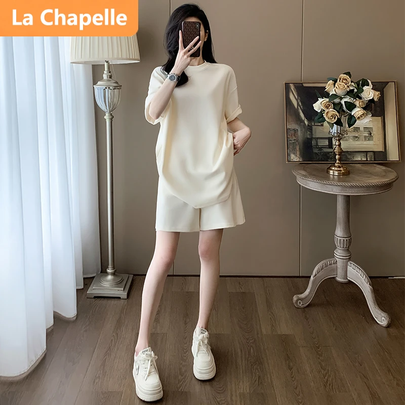 拉夏贝尔韩版休闲时尚套装女夏2024新款简约减龄运动显瘦短袖短裤