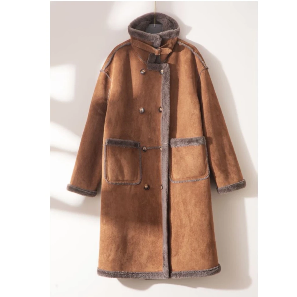 复古外套美拉德风皮毛一体大衣中长款加厚保暖LQ