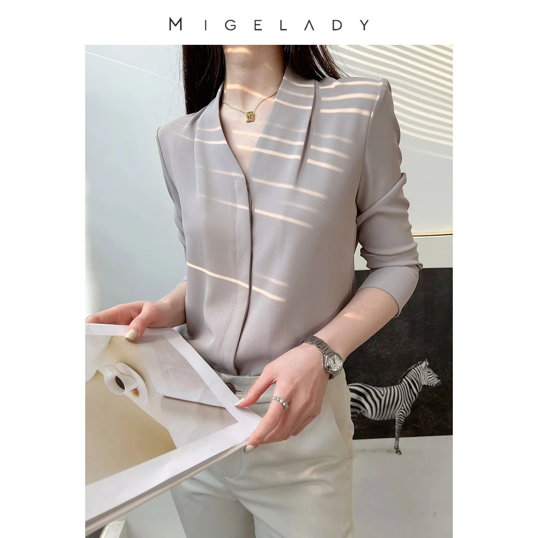 觅格CC70衬衫上衣春秋气质针织轻奢时尚休闲长袖