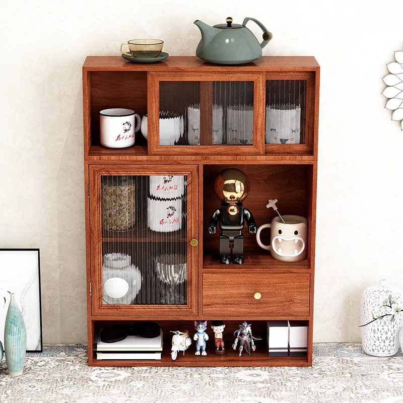 【实木两件套】复古盲盒柜木质杯子桌面长虹玻璃收纳盒化妆品桌上