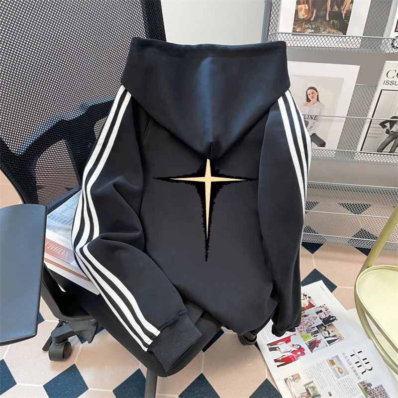 潮牌高档三条杠连帽卫衣男装青少年小众百搭早秋季宽松款保暖外套