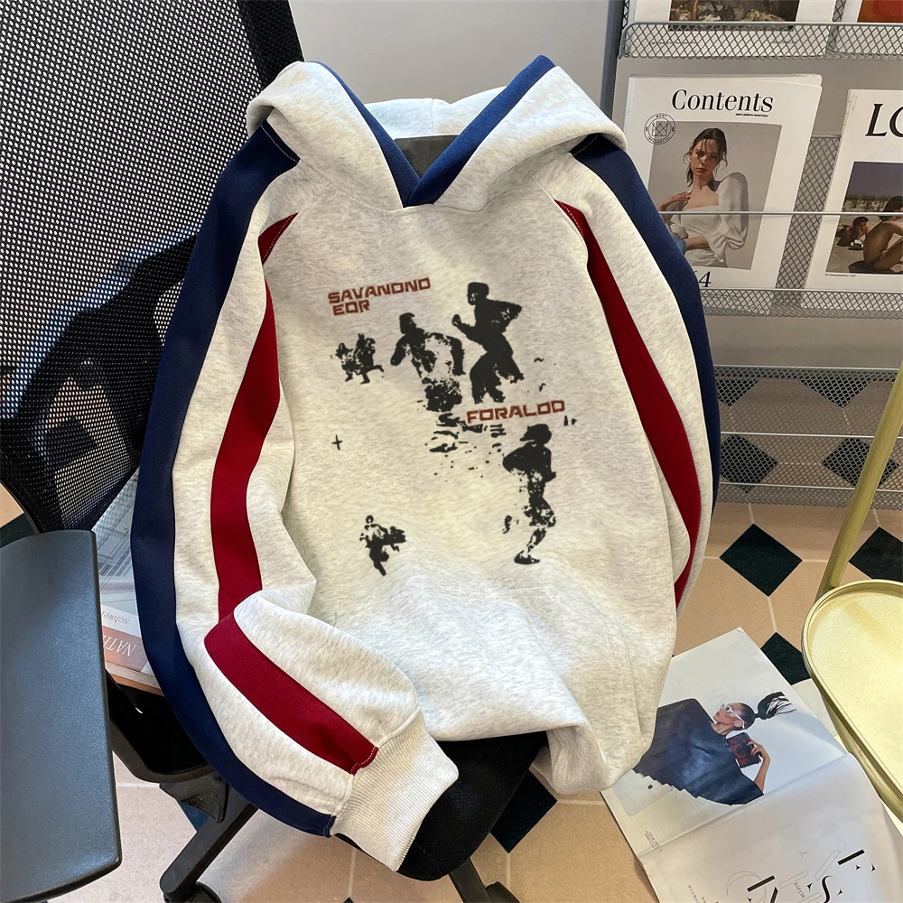 重磅纯棉青年保暖卫衣男士印花潮牌插色拼接秋冬季穿搭加绒款外套