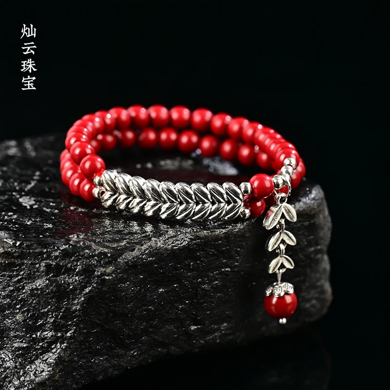 含辰砂工艺品【雪莉珠宝】女士时尚经典款麦穗双排手链