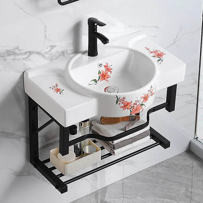 挂墙彩花洗手盆小户型陶瓷洗脸盆柜组合厕所洗漱台卫生间一体台盆