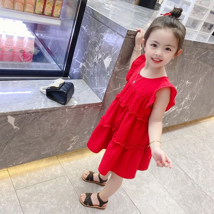 【夏季清仓】女童连衣裙2024夏季新款无袖公主裙女宝宝红色背心裙
