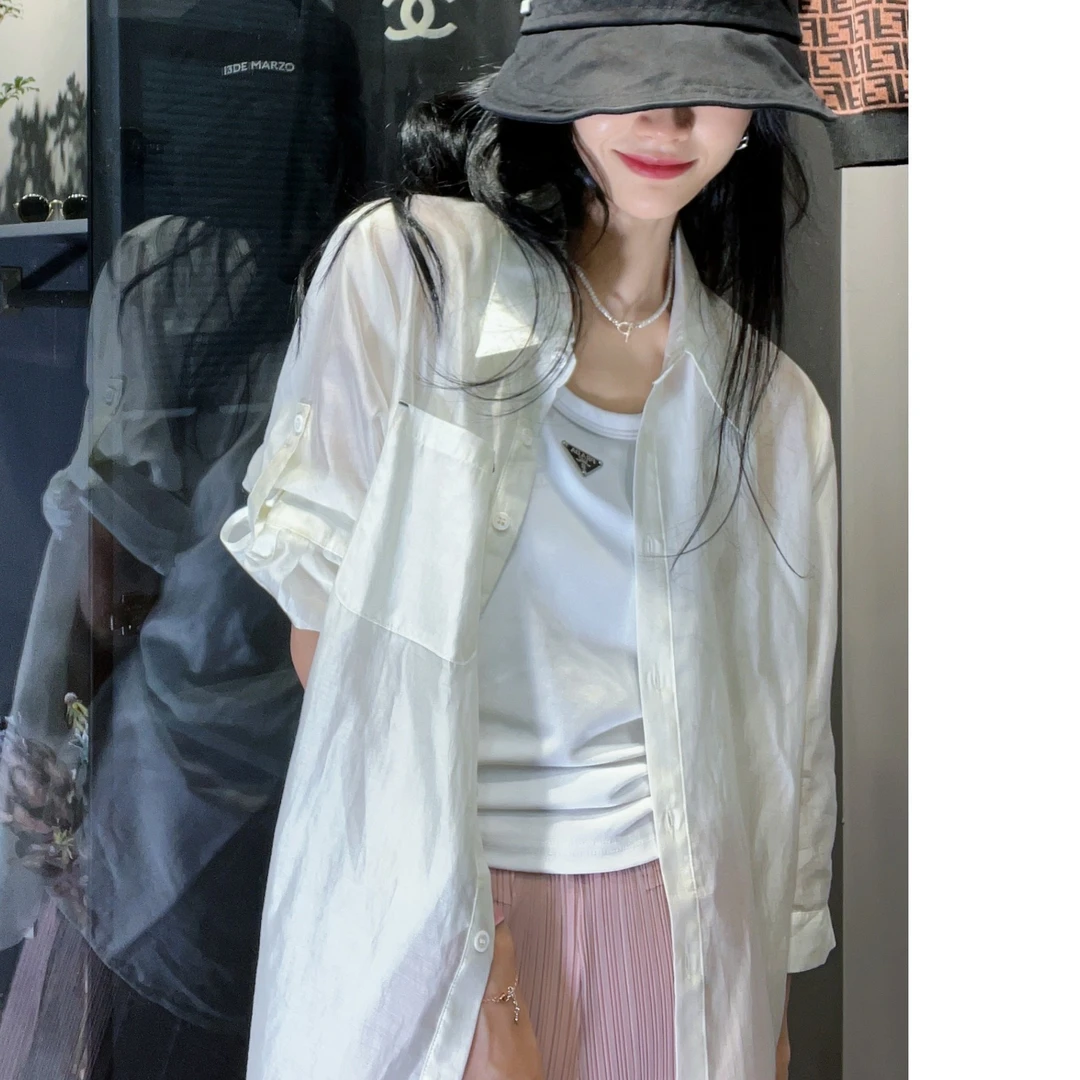 薄款透气衬衫宽松翻领纯色外穿夏季百搭上衣显瘦休闲韩版防晒衬衣