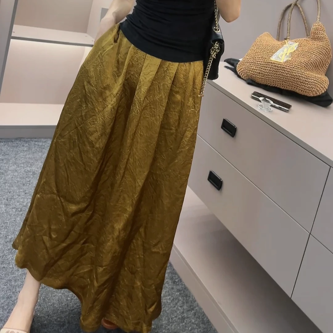 醋酸金色半身裙气质中长裙洋气高级感夏季裙子2024新款长款