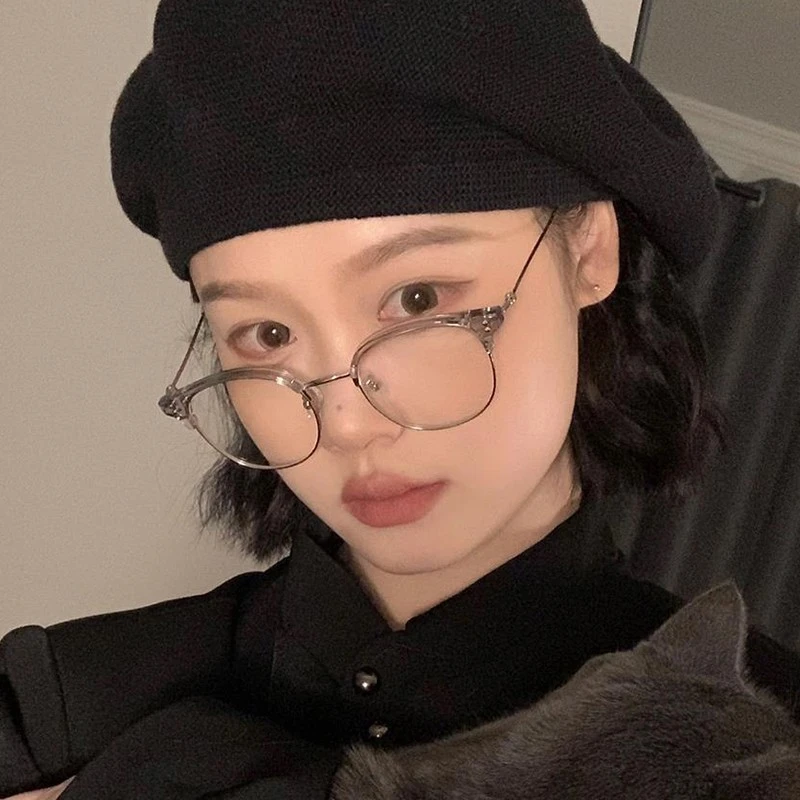 防蓝光眼镜框女椰子灰色禁欲系透明平面镜男素颜近视大圆脸适合的