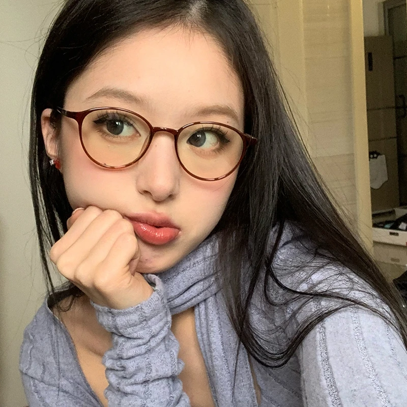 冷茶色小框眼镜框镜架女超轻高度近视可配度数椭圆框教师细框小脸