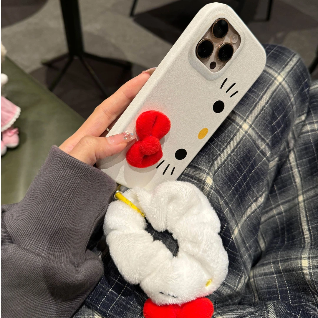 仿皮纹毛绒KT猫发饰腕带适用苹果16手机壳华为荣耀/OPPO/vivo小米