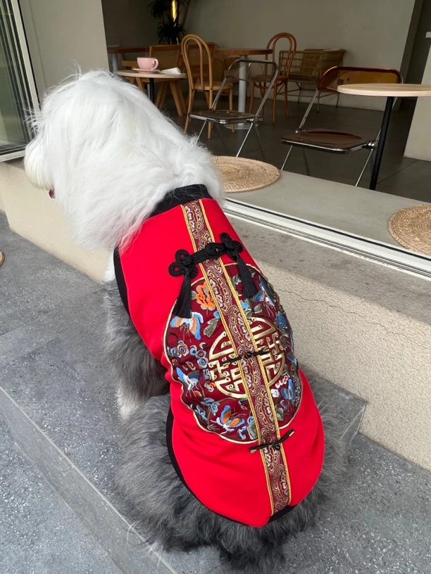 大狗卫衣狗狗重工刺绣盘扣中式背心加绒狗狗衣服金毛古牧巨贵阿拉