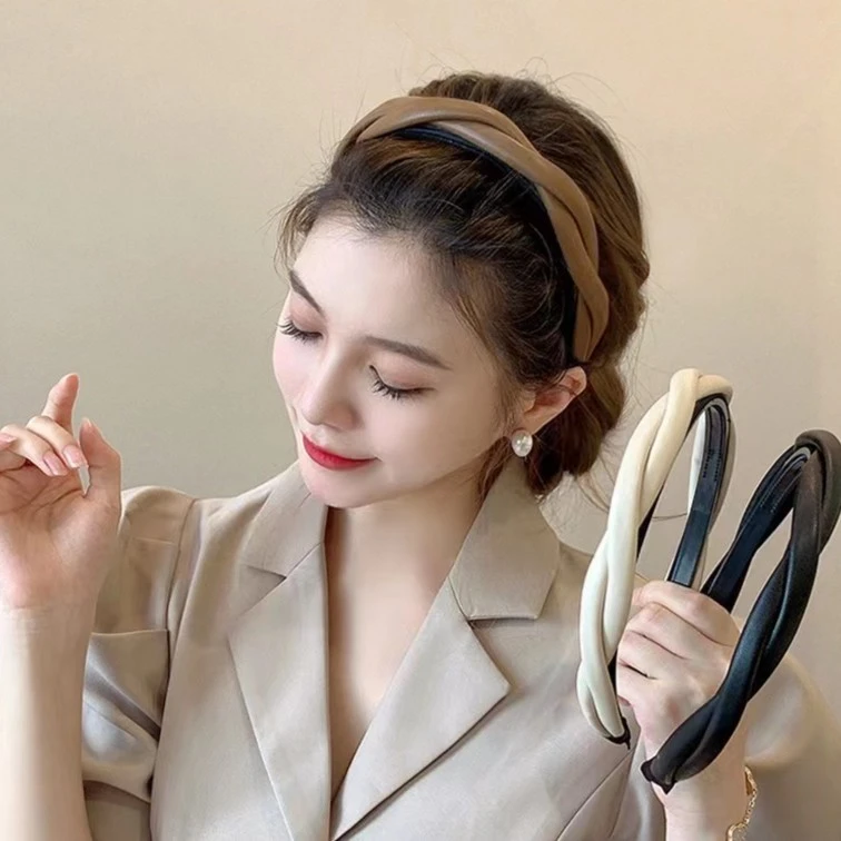 非金属皮质发饰 简约发箍韩版皮质优雅交叉麻花高级感高头顶夏天