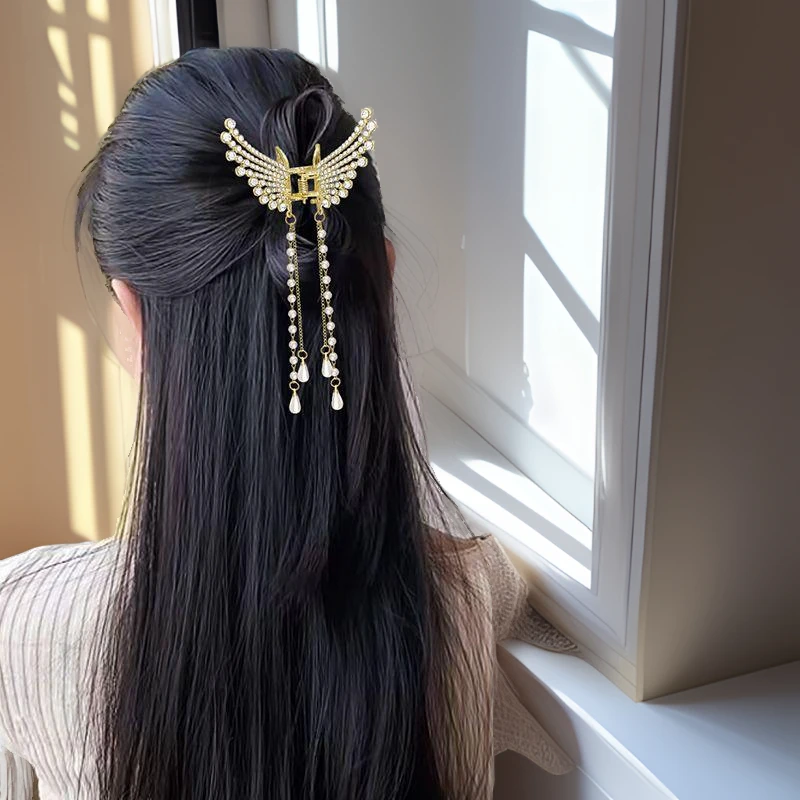 蝴蝶超仙新款半披抓夹流苏流行发夹发饰发卡古风头饰抓夹流苏时尚