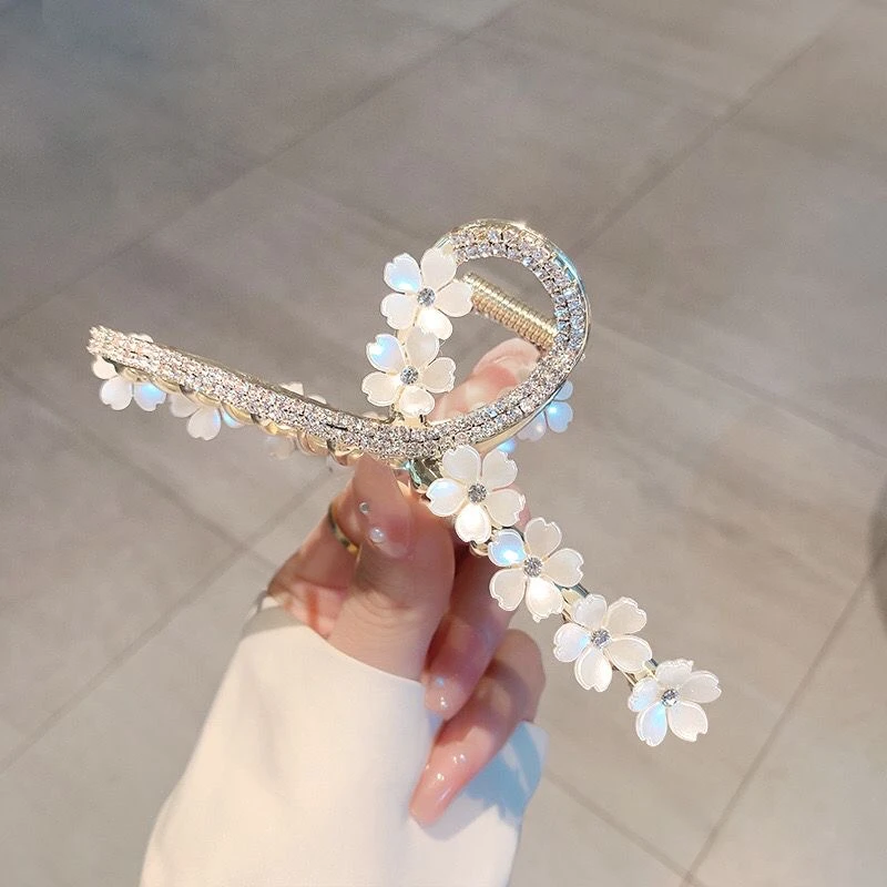 铜合金发饰 花朵水钻大号抓夹轻奢简约发饰精致头饰后脑勺抓夹ins