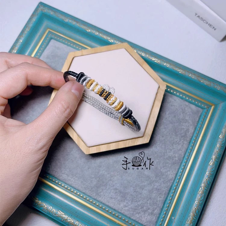 黑灰渐变色虎耳朵纯手工编绳半成品手绳可直接无痕穿饰品复古轻奢