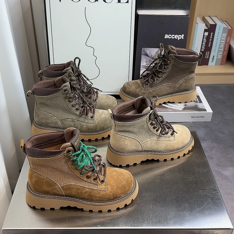 厚底马丁靴女2024秋季新款户外机车靴英伦风短靴登山露营大黄靴女