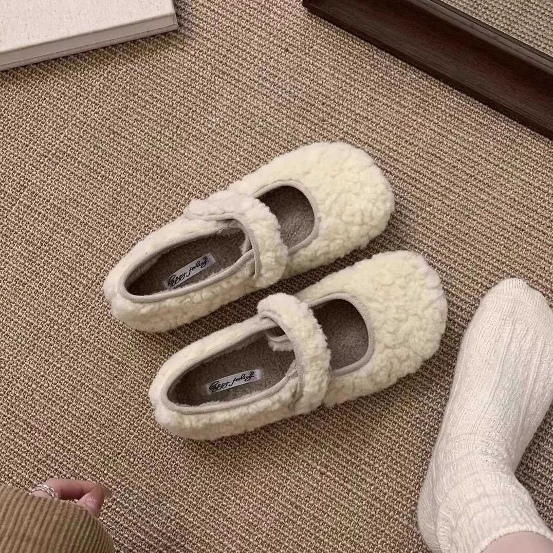 羊羔毛毛鞋女冬外穿新款韩版仙女风加绒保暖棉鞋平底玛丽珍豆豆鞋