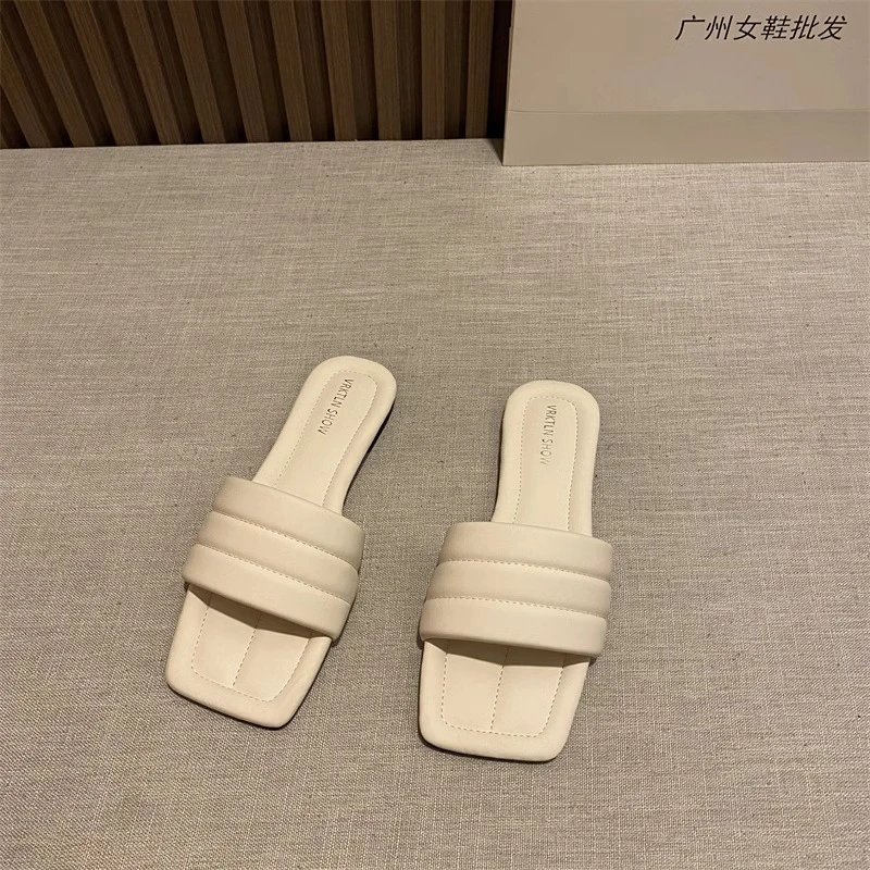 夏季配裙子小凉拖外穿女鞋2025年新款银色方头露趾软平底一字拖鞋