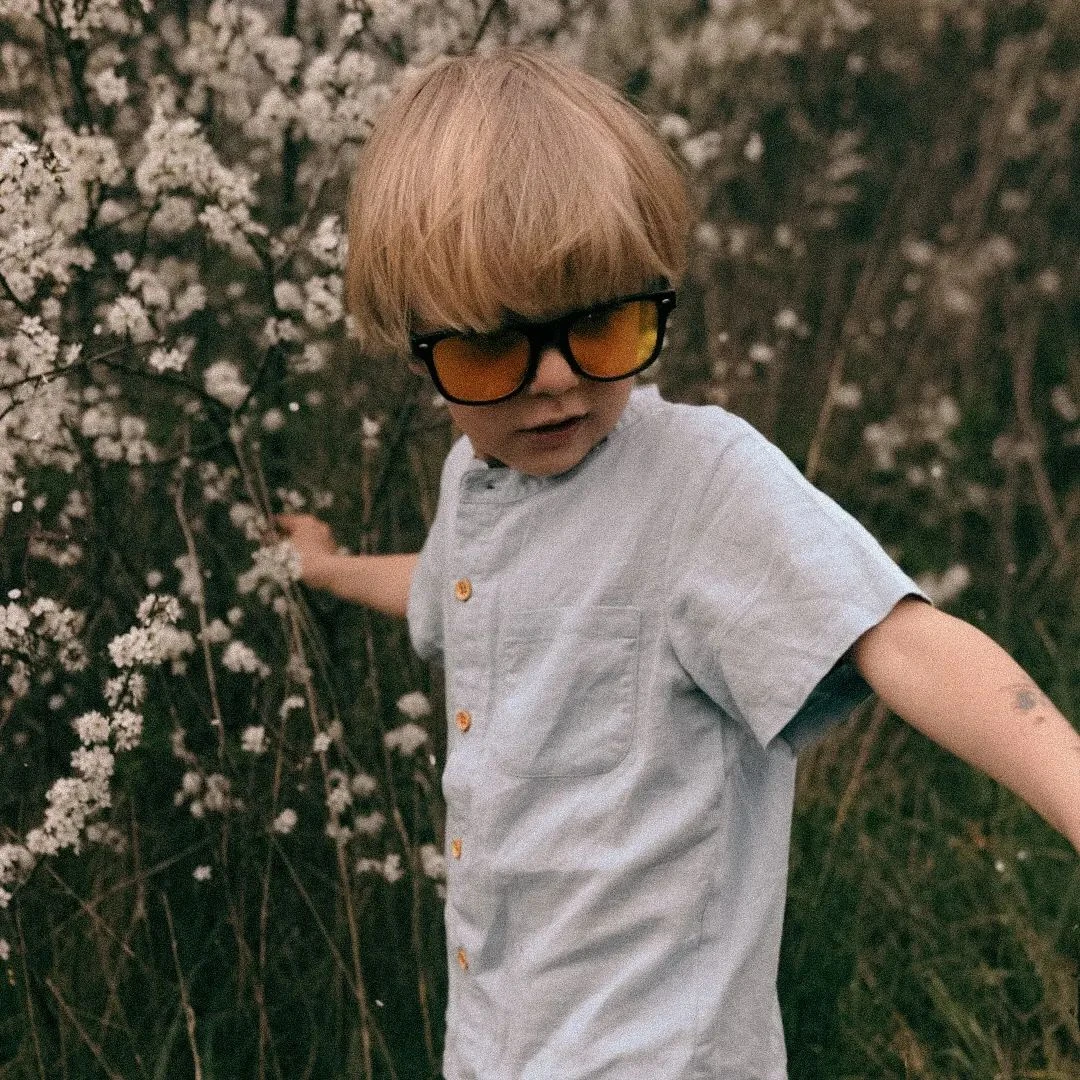 Let's Chill儿童夏季亚麻短袖小立领衬衫休闲百搭