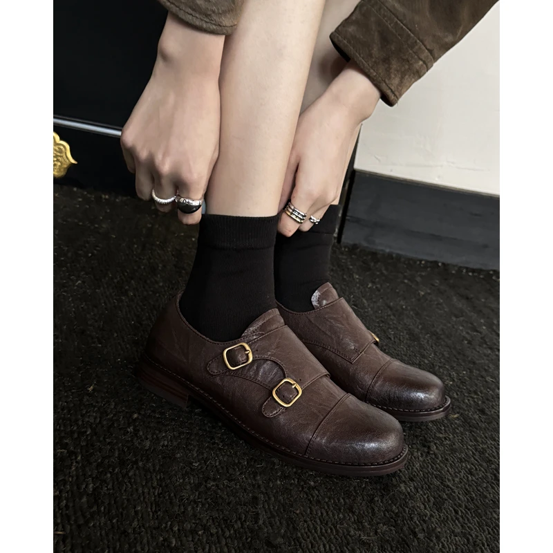 跟高2.5CM/复古低跟百搭小皮鞋女秋冬季加绒单鞋英伦风真皮乐福鞋