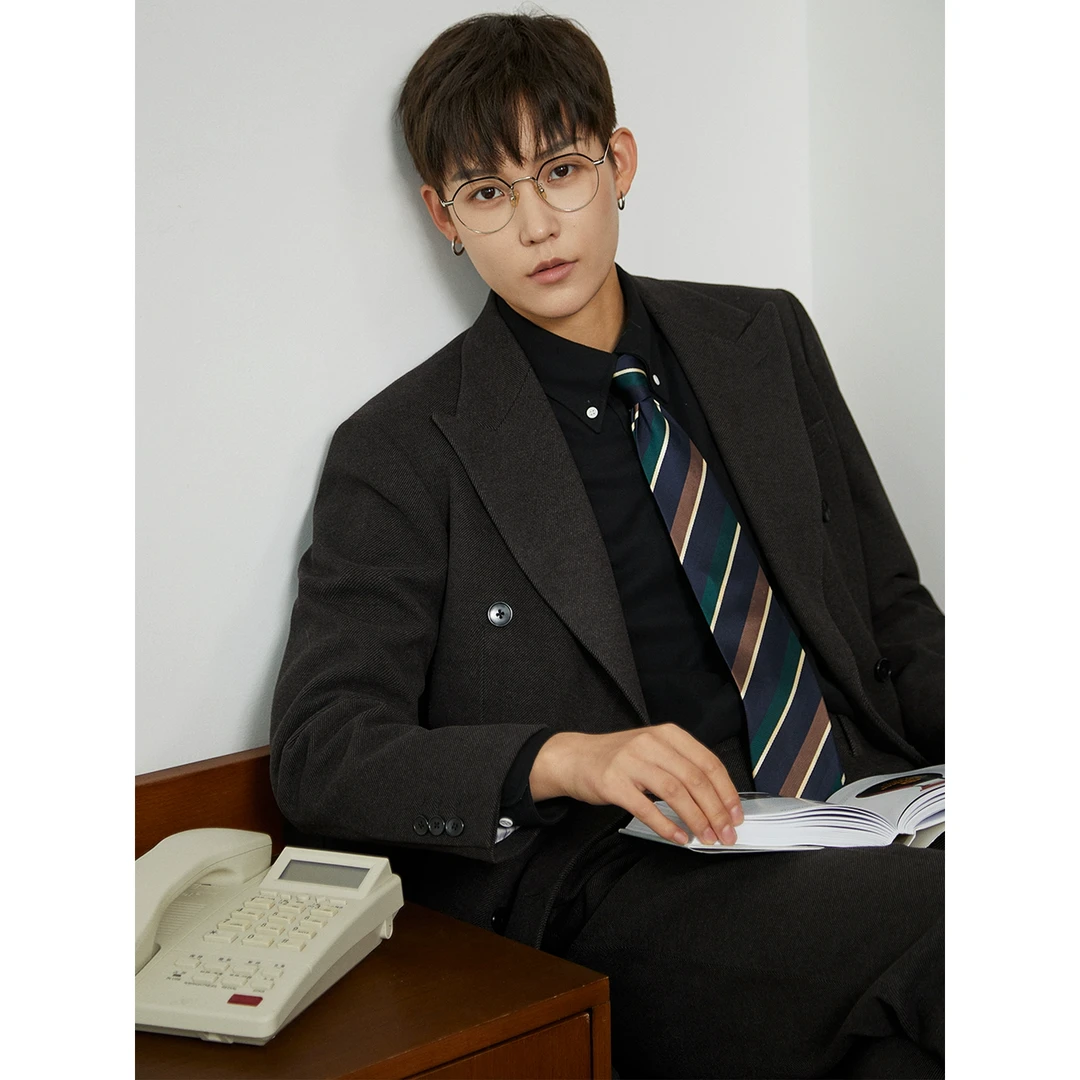 knighttom重磅磨毛双排扣戗驳领西服女小个子中性风西装外套4387