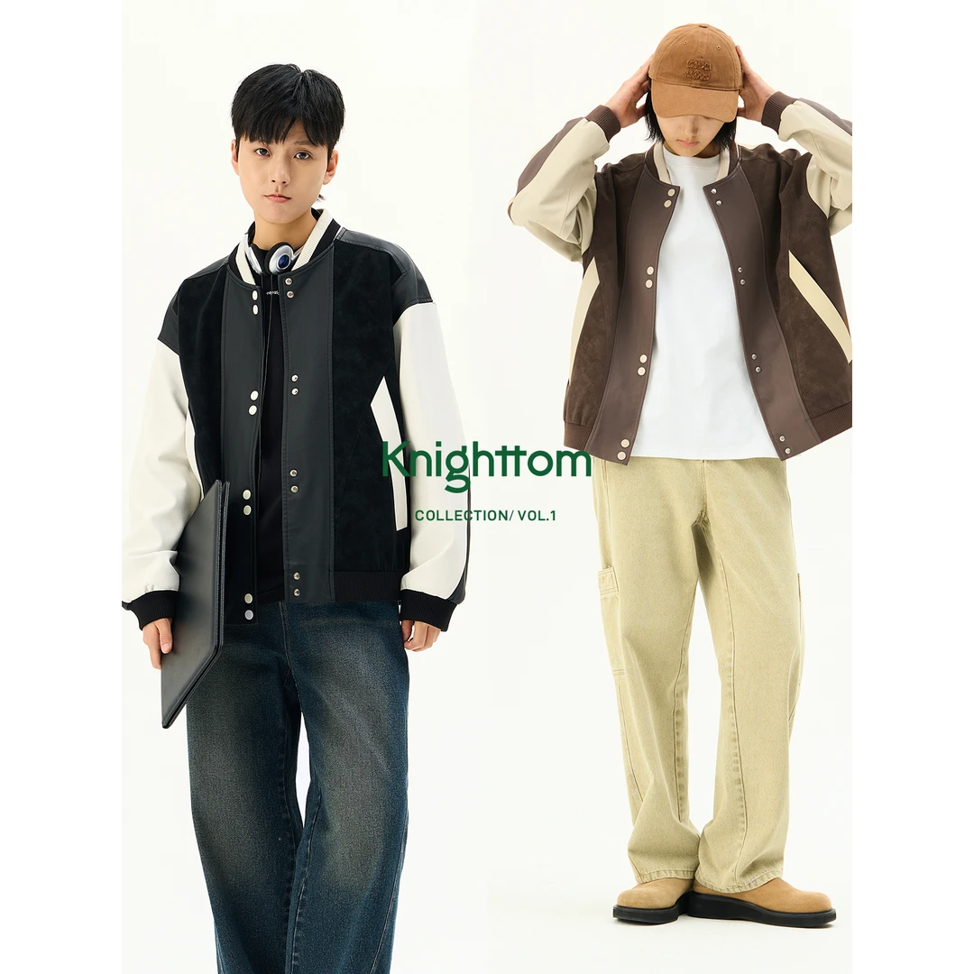 knighttom秋季拼皮撞色棒球夹克外套女中性风小个子短外套4165