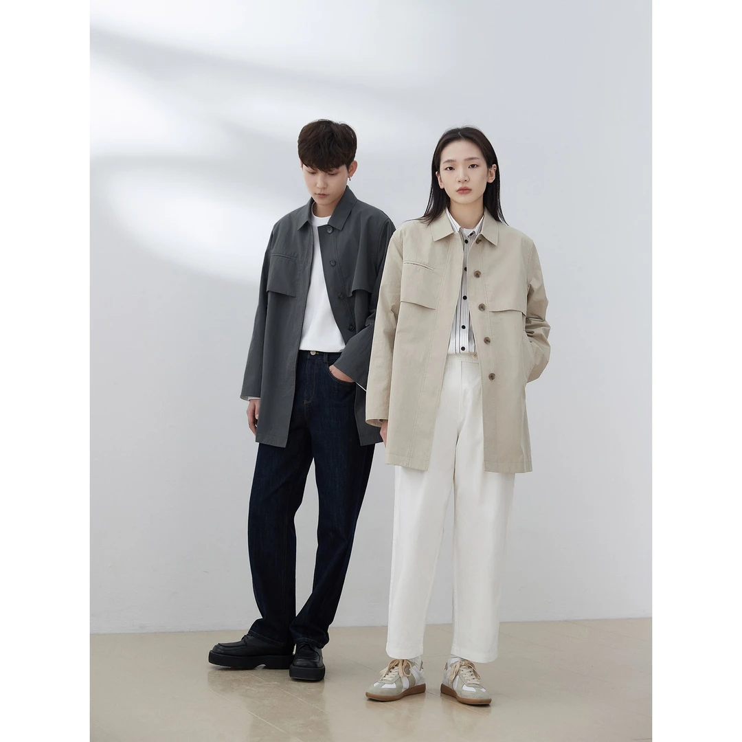 knighttom设计感浅色简约小众风衣女小个子中性风中长款外套3373