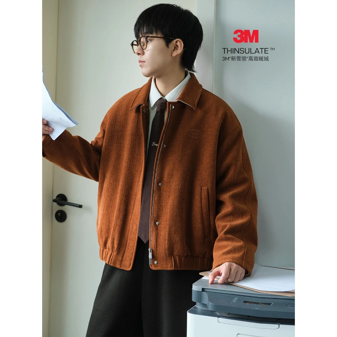 knighttom脏橘色肌理感翻领3M新雪丽棉衣外套女中性风小个子4366