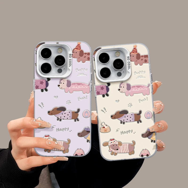 适用苹果15简约iPhone14彩银手机壳13华为nova紫衣腊肠狗紫mate60