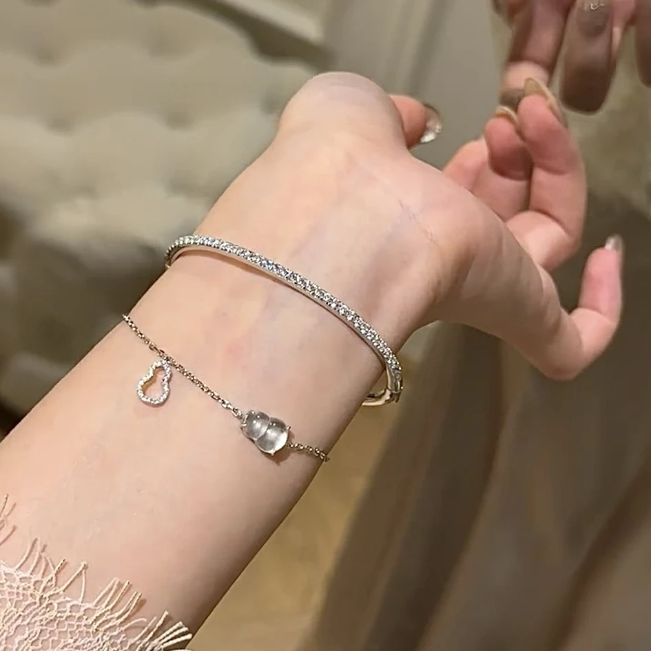 铜合金手链 精致冰透感葫芦手链轻奢小众国风时尚细镯银色新款女