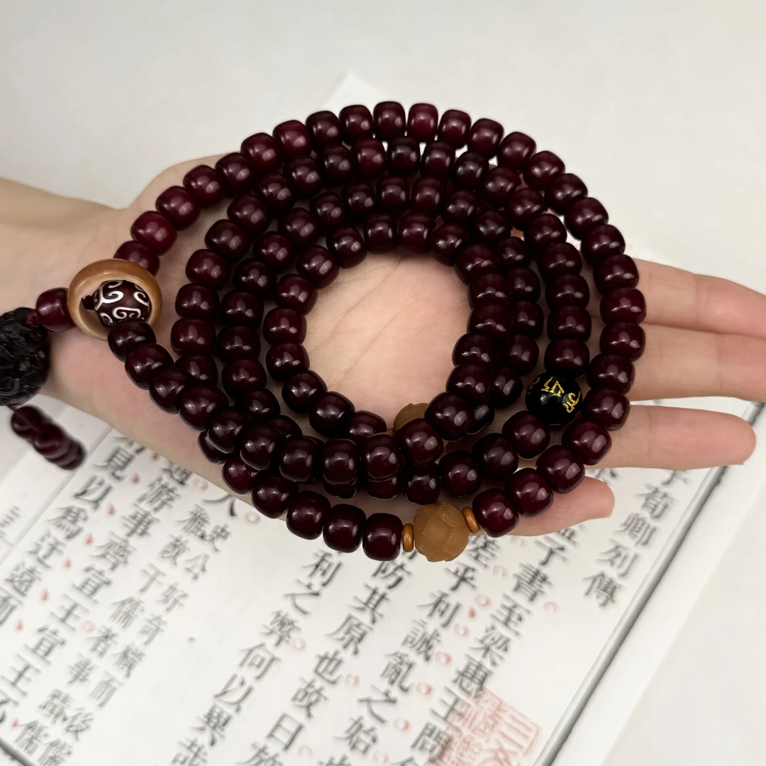 【紫气东来-财爷爷】8*10溏心老料菩提车厘子色文玩手串108颗脖挂