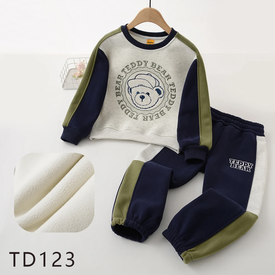 TD123加绒卡通拼接儿童套装TDX