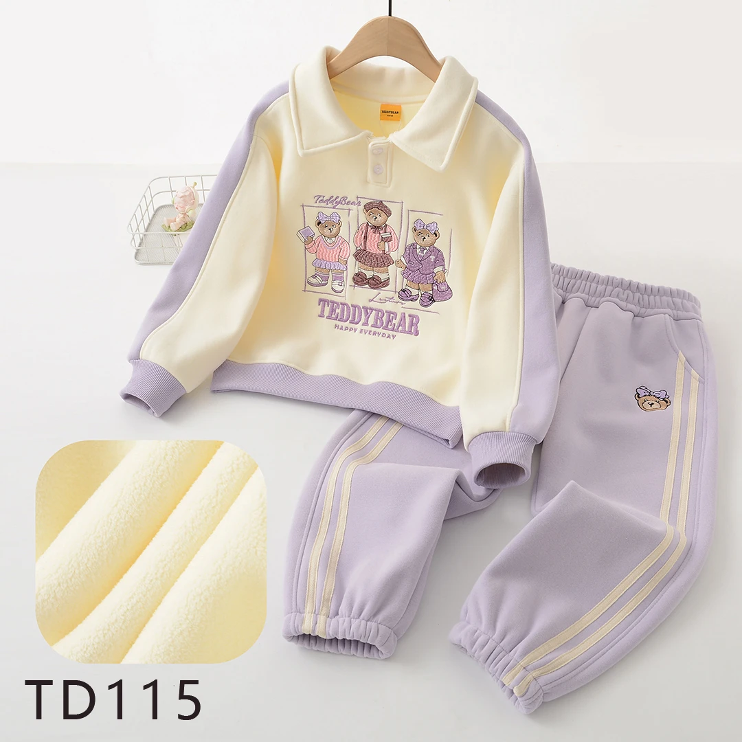 TD115加绒卡通拼接儿童套装TDX