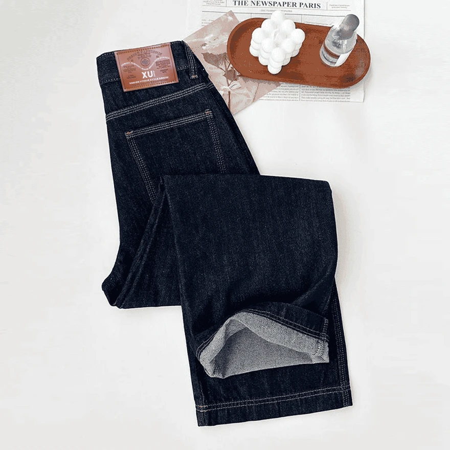 【XU·L】【三本针+现货】7312高腰宽松直筒百搭牛仔裤女拖地裤