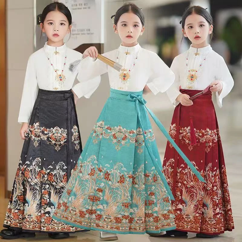 汉服女童古装马面裙套装女孩薄款中国风春季儿童童装明制唐装汉服