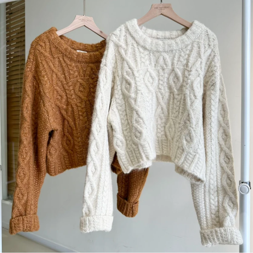 达可短款圆领粗织毛衣（东大门款TBB1094）