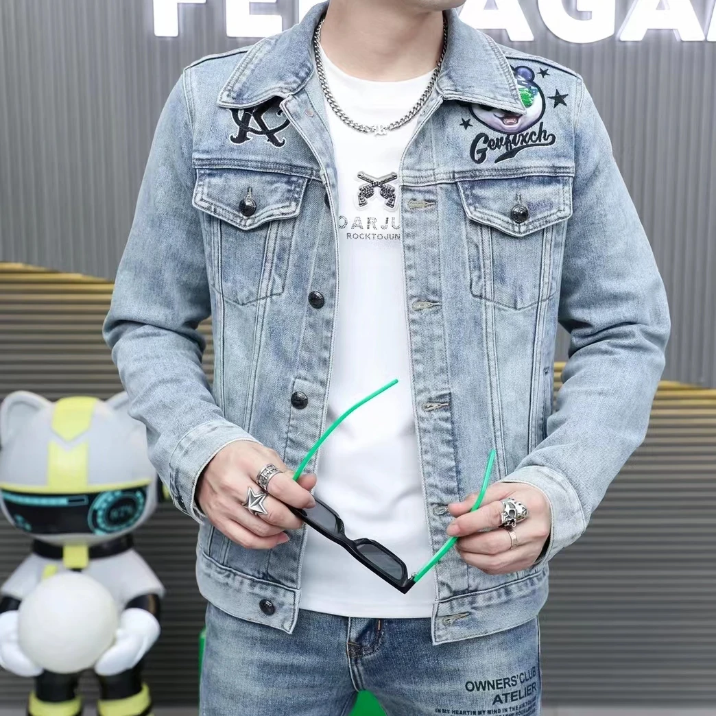 港风休闲男外套修身潮流百搭男士牛仔外套秋季帅气时尚