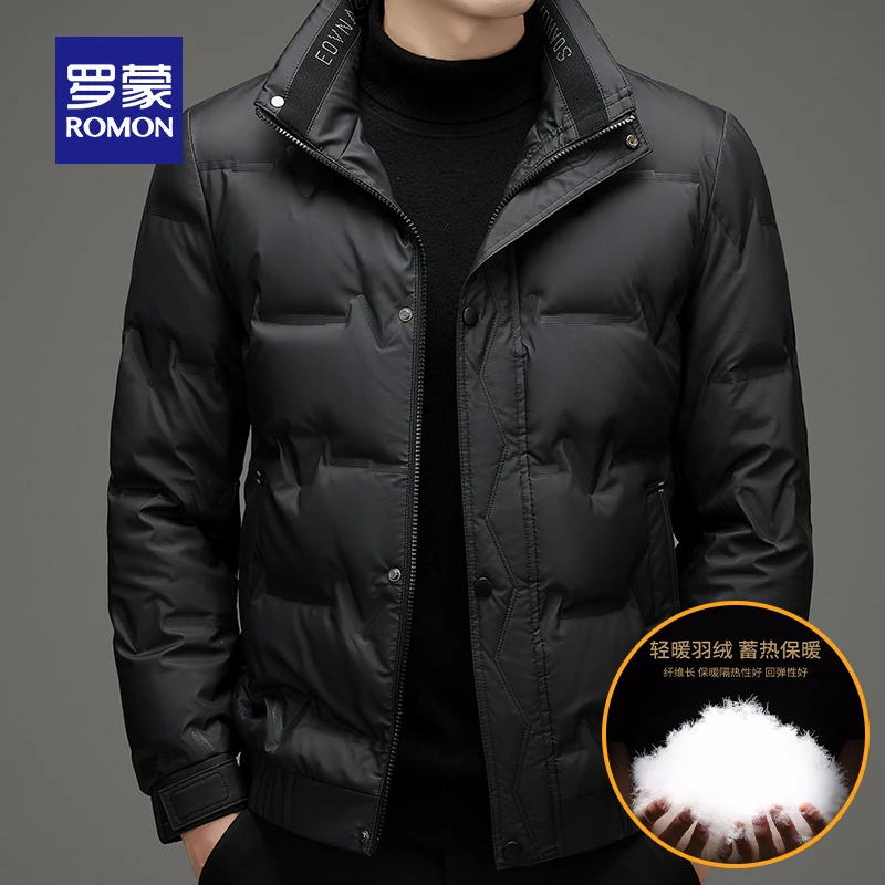 【鸭绒】罗蒙秋冬季男士休闲短款立领羽绒服新款轻薄保暖韩版外套潮