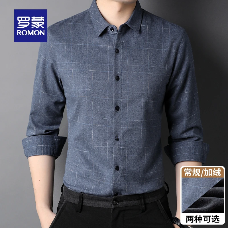 罗蒙春秋季商务男士休闲格子衬衣2025长袖衬衫男时尚百搭外套上衣