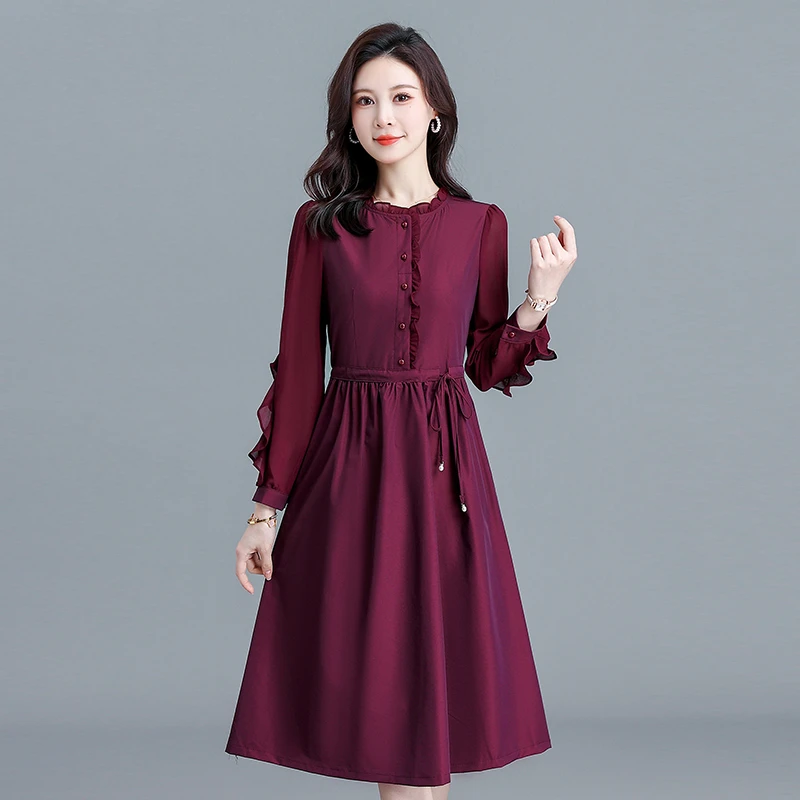 喜婆婆婚宴装平时可穿女2024年春秋新款高贵上档次红色显瘦连衣裙