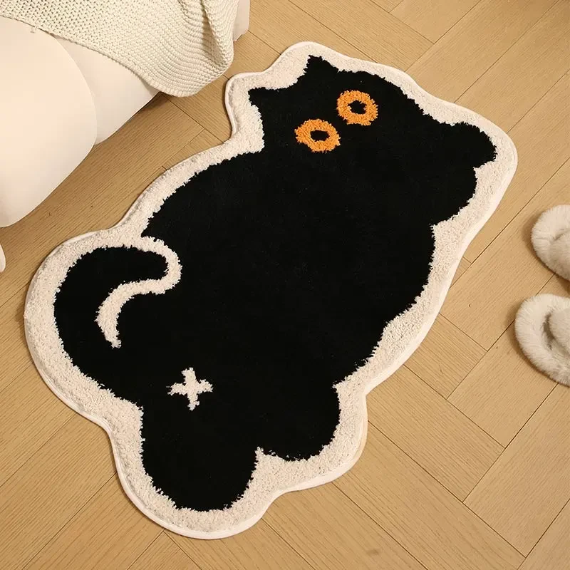 可爱黑猫地毯 简约卧室浴室门吸水防滑地垫网红家用卫生间床边毯