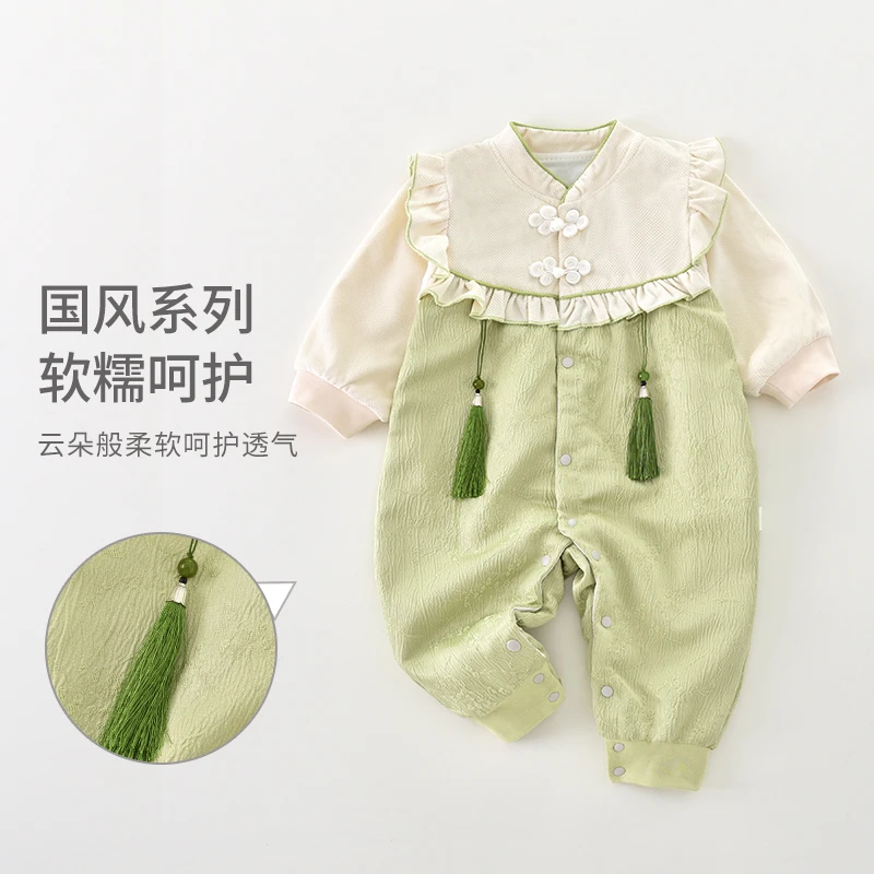 婴儿秋冬装连体衣双层中国风女宝宝新生儿保暖无骨哈衣爬服周岁服