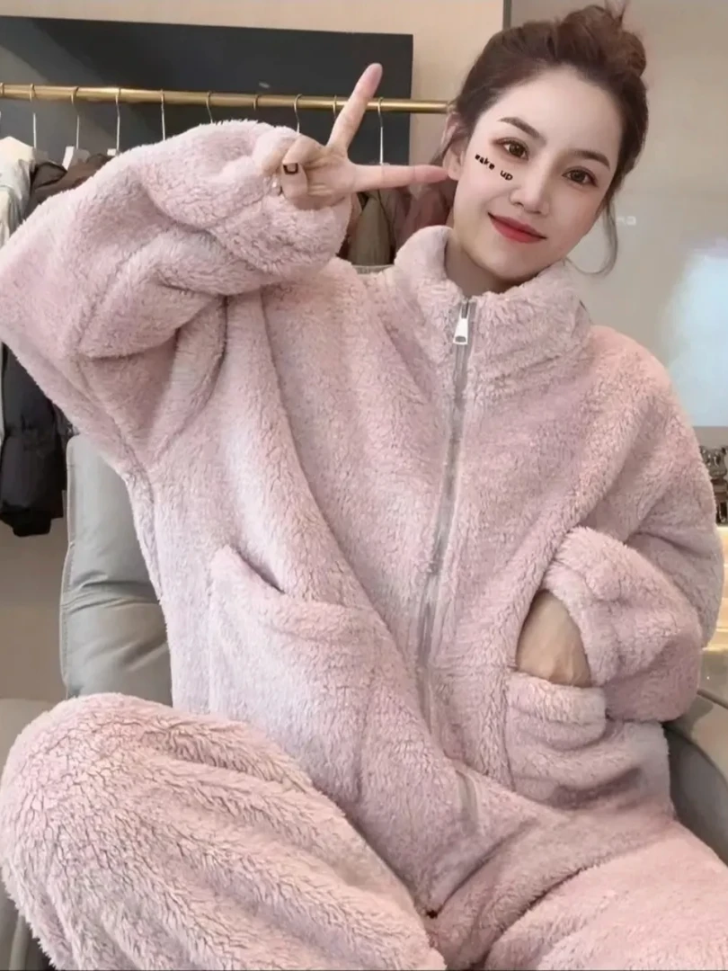2024珊瑚绒睡衣女秋冬季加绒加厚新款大码宽松可外穿家居服套装