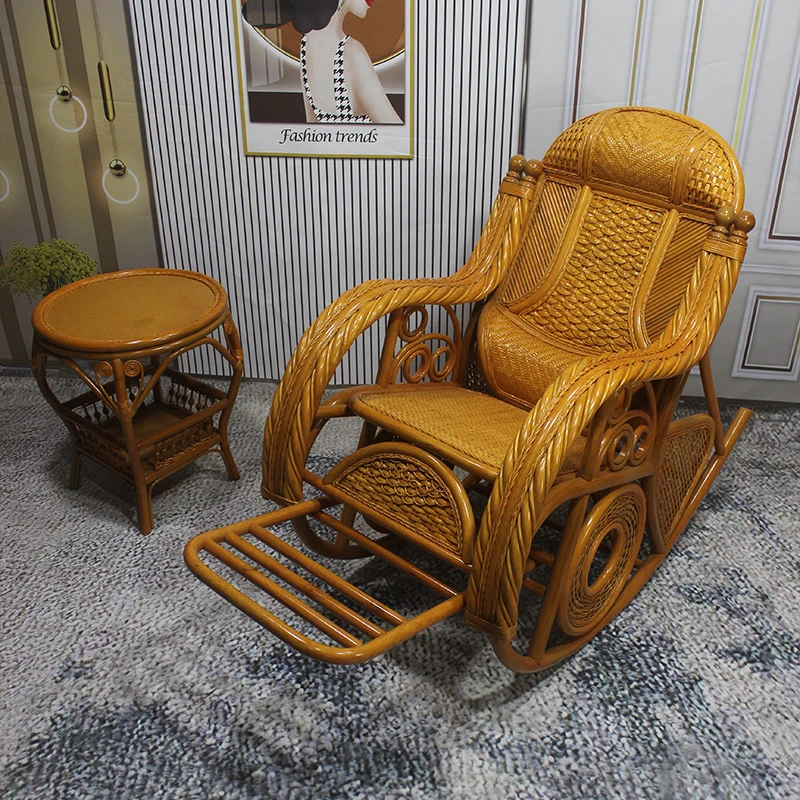 天然藤编逍遥椅印尼真藤椅家用阳台摇摇椅躺椅午休豪华老人太师椅