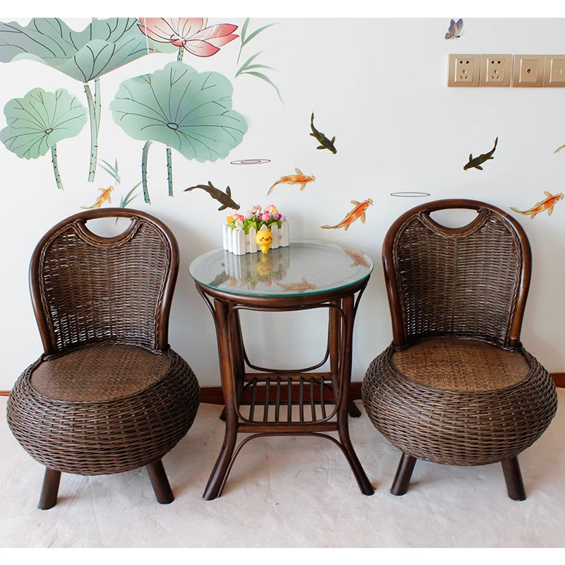 江南藤艺印尼真藤椅天然藤编茶桌椅家用阳台庭院休闲靠背椅子矮凳