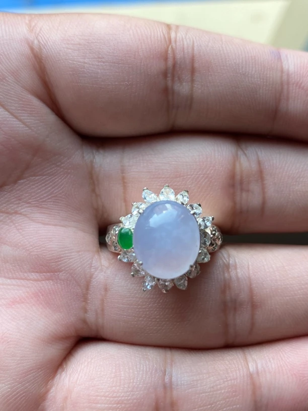 11.23天然缅甸翡翠a货冰种干净饱满无裂粉紫色精品铜拖戒指