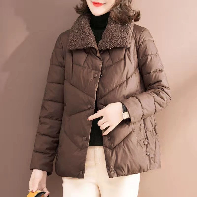 最新款羽绒服2023年新款冬季轻薄时尚羊羔毛中年羽绒衣女士短款外